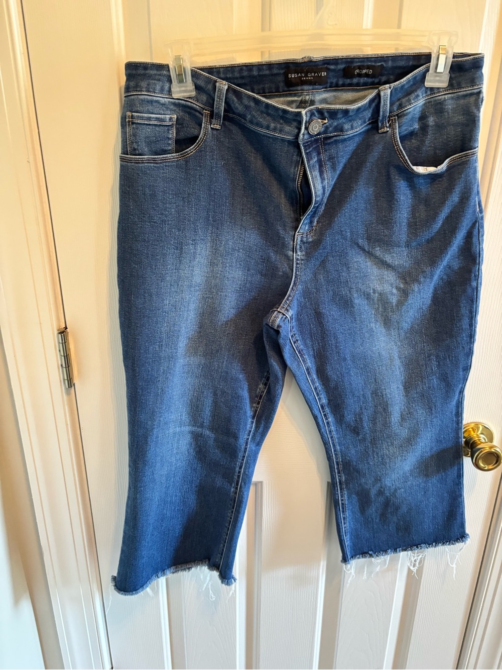 Susan Graver Mid-Blue Cropped Raw-Hem Jeans 16P